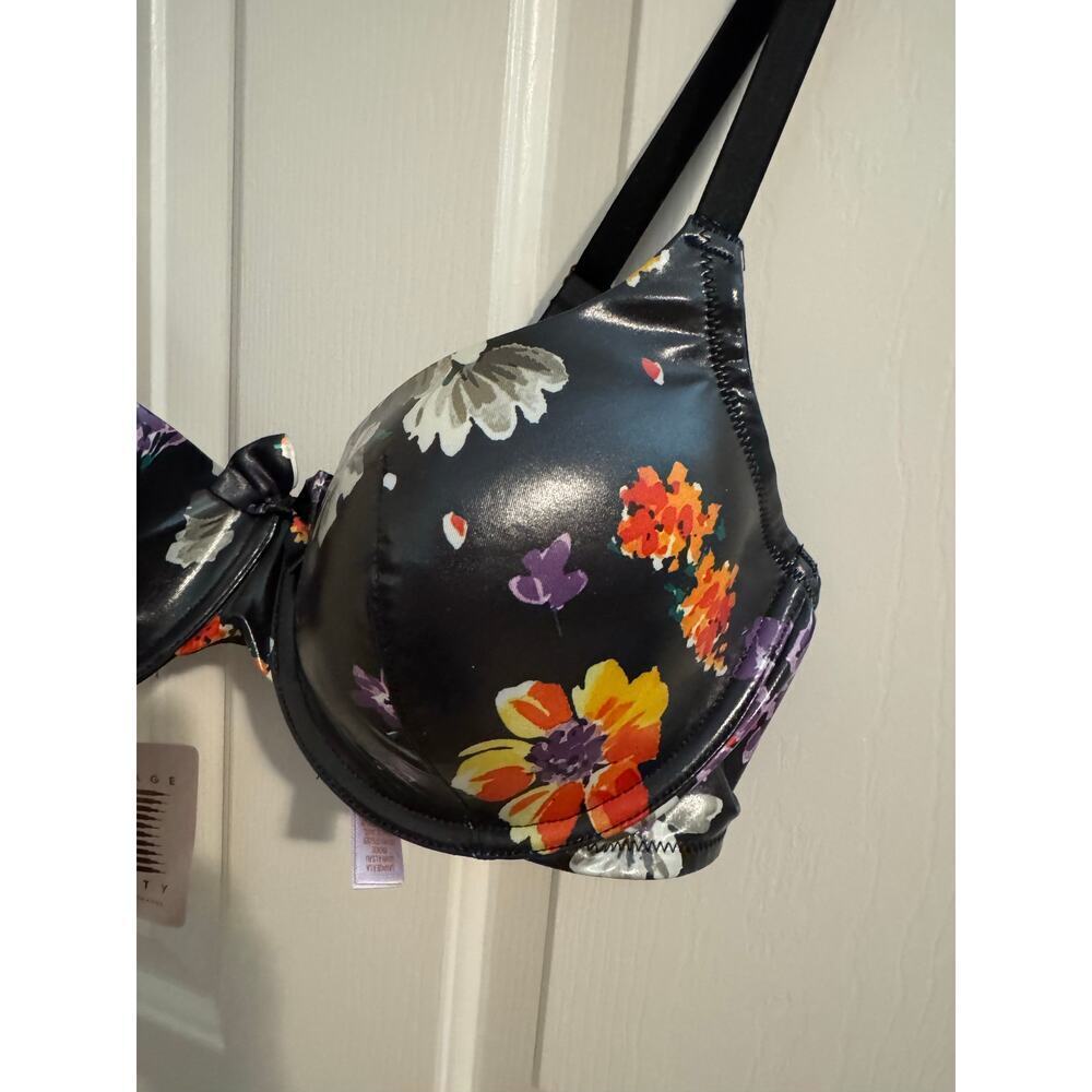 Savage X Fenty New Padded Balconette Bra Black Night Blooms Wet Look 38D - Picture 4 of 13